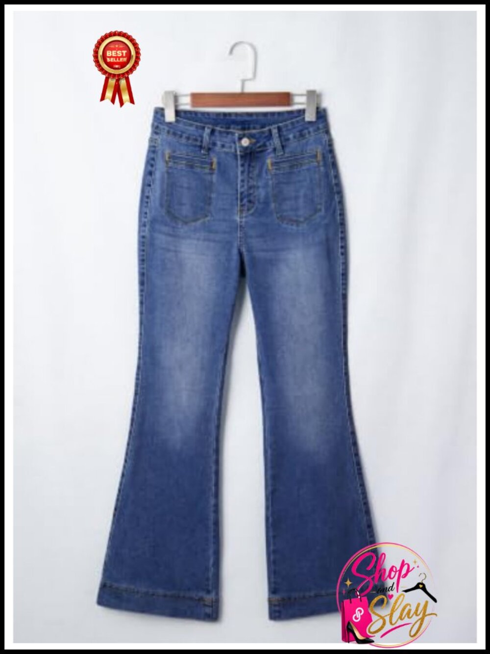 High Waisted Flare Jeans Boot Cut Wide Leg Denim Pants Casual - Picture 5 of 6